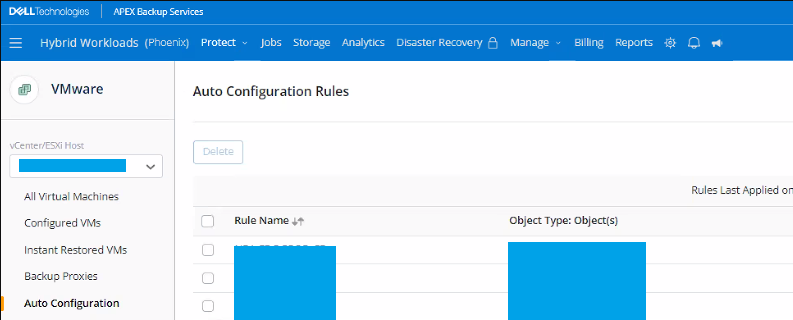 Règles de configuration de la rétention CloudCache