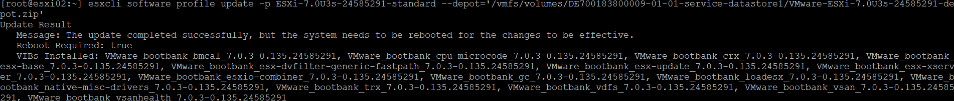 Screenshot of the update execution from command line