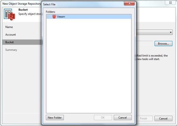 Na het configureren van de Veeam-app met ECS S3-referenties kan de gebruiker niet door de buckets bladeren.