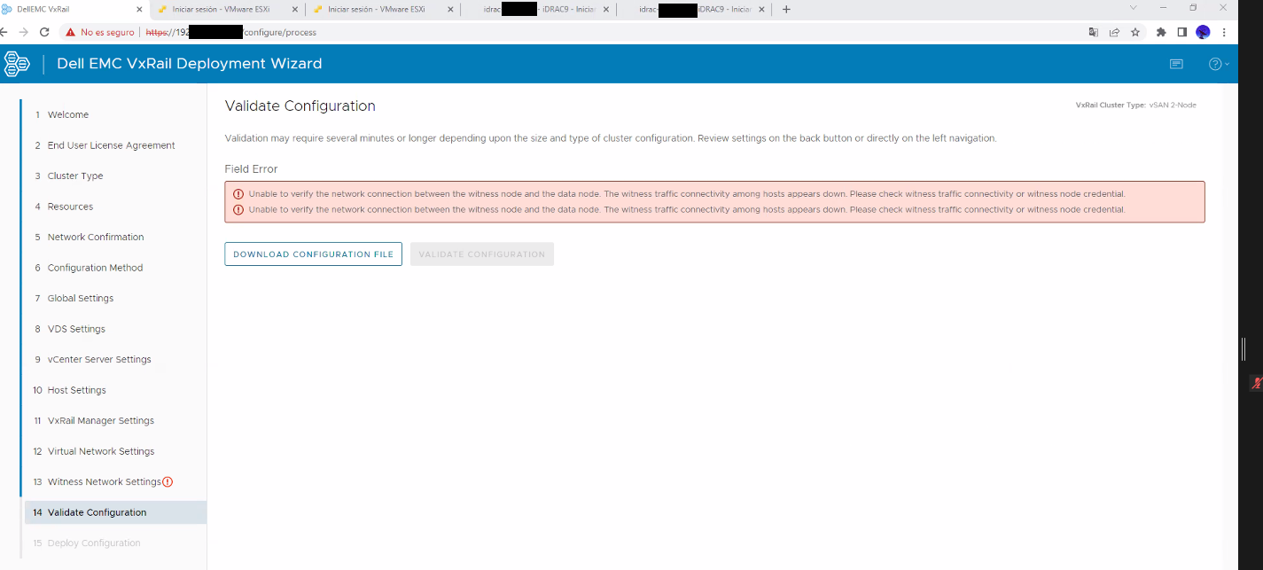 Screenshot of validation error