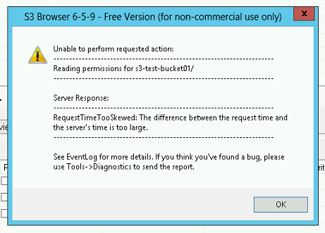Wenn eine Verbindung mit S3 Browser oder s3curl hergestellt wird, wird dieser Fehler angezeigt.