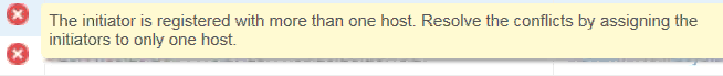 critical alert message stating the initiator is registered with more than one host.