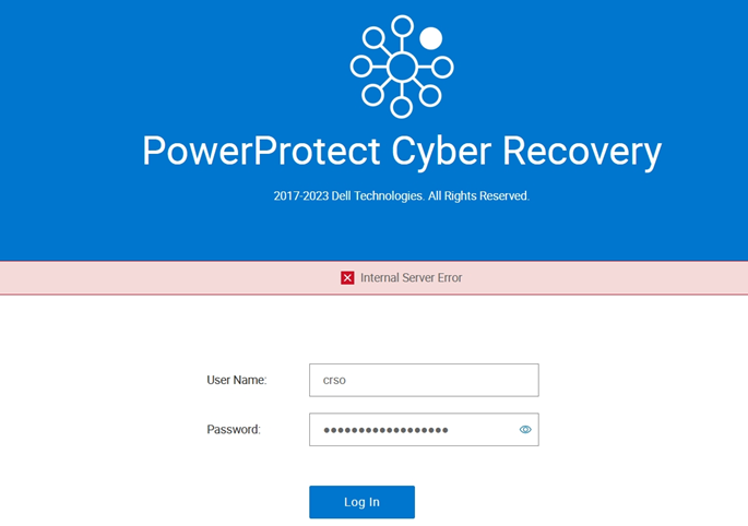Сообщение об ошибке при входе в Cyber Recovery