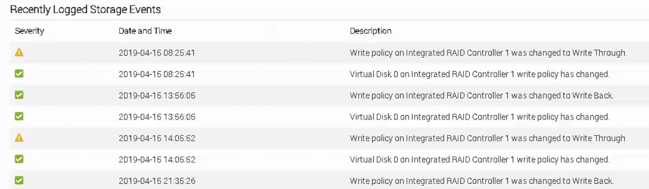 The image shows an example of Recently Logged Storage Events