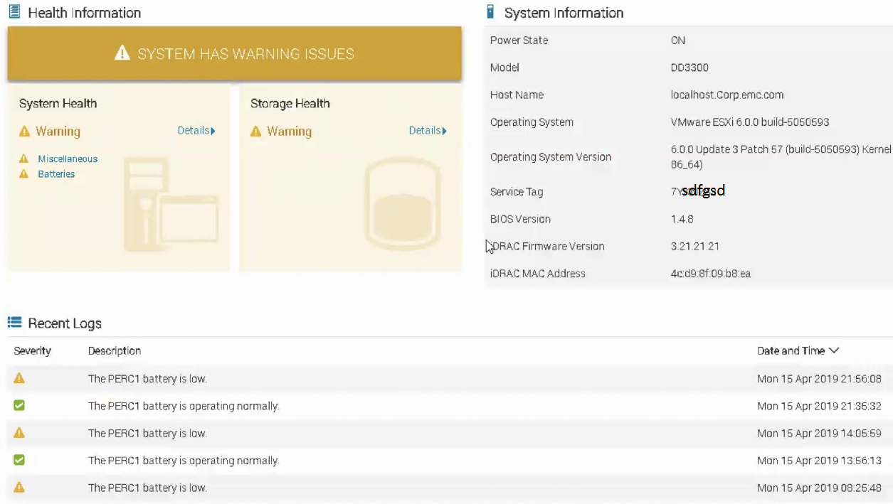 The image shows Health Information and Recent Logs