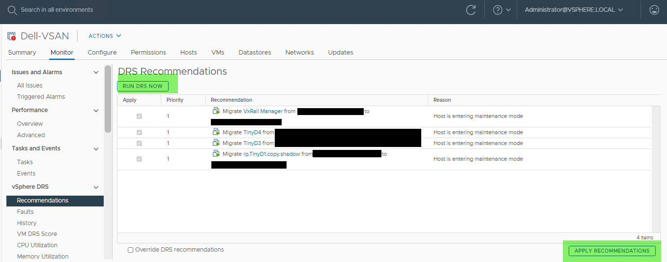 Screenshot showing the "run DRS now" option