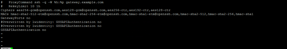 Screenshot of ssh_config on vCenter
