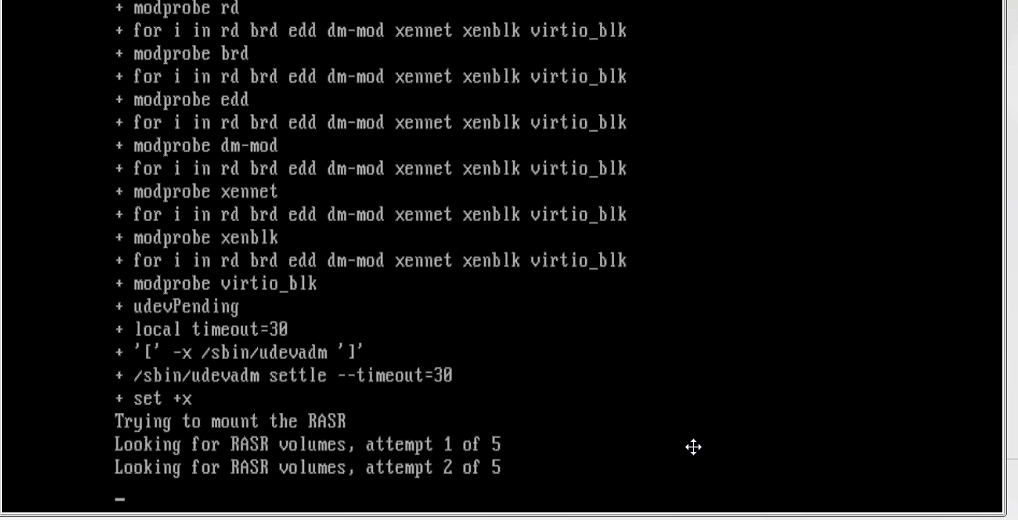 Screenshot showing RASR boot attempt