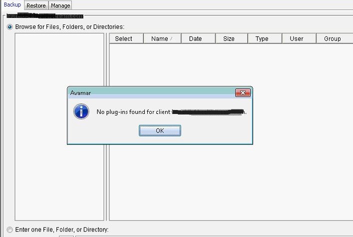 Imagem mostrando falha quando nenhum plug-in de client é detectado