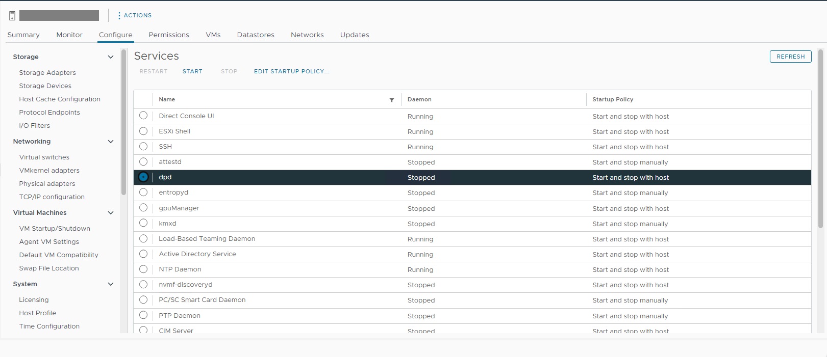 Estado del demonio dpd del servidor ESXi