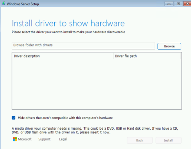 Se presenta la pantalla para mostrar hardware de la instalación del controlador