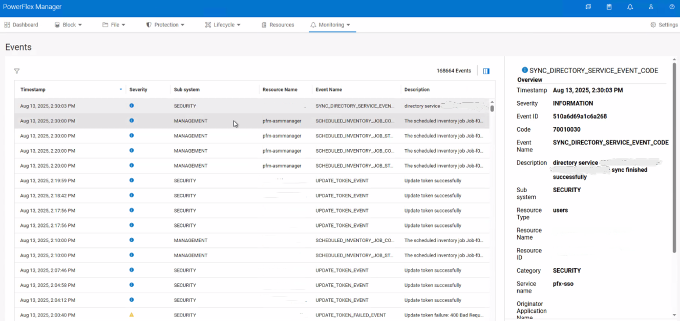 PowerFlex manager events
