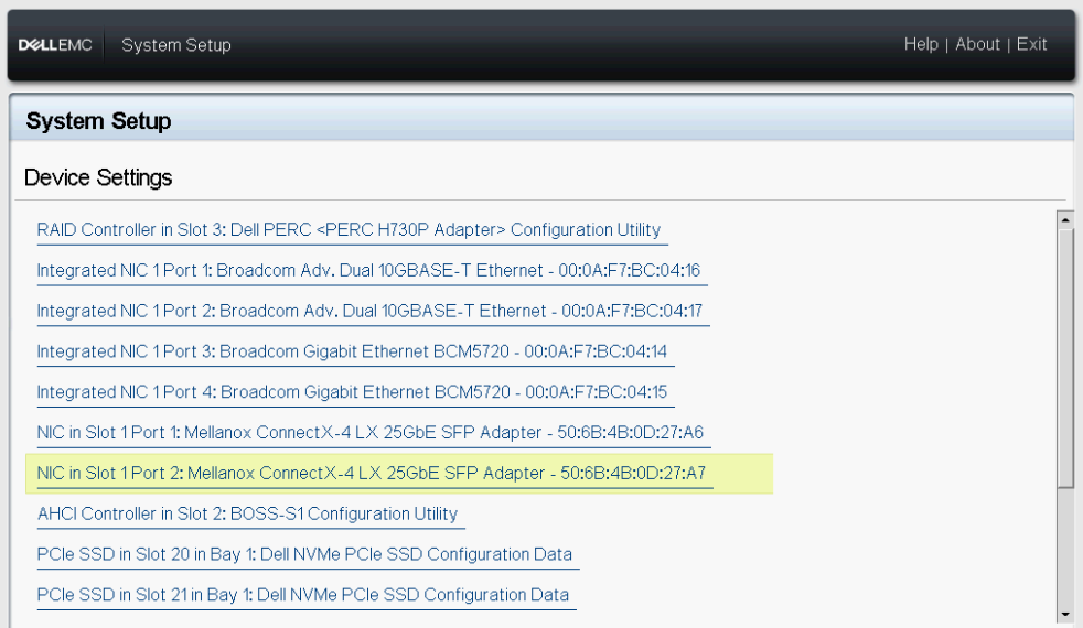 Mellanox no nível do dispositivo do BIOS2