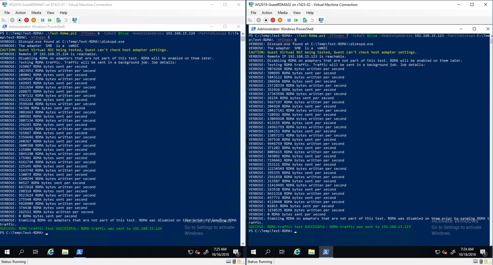 Test della macchina virtuale RDMA guest