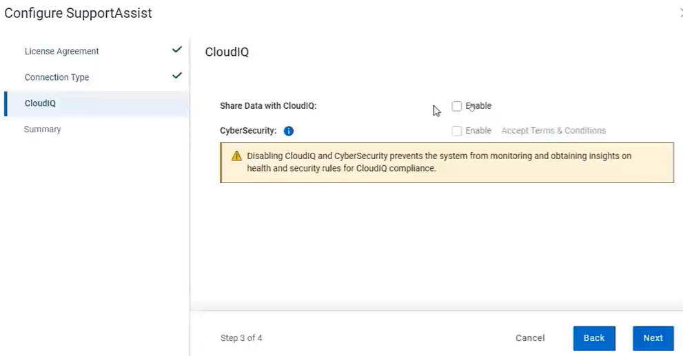 Configure SupportAssist -> CloudIQ UI