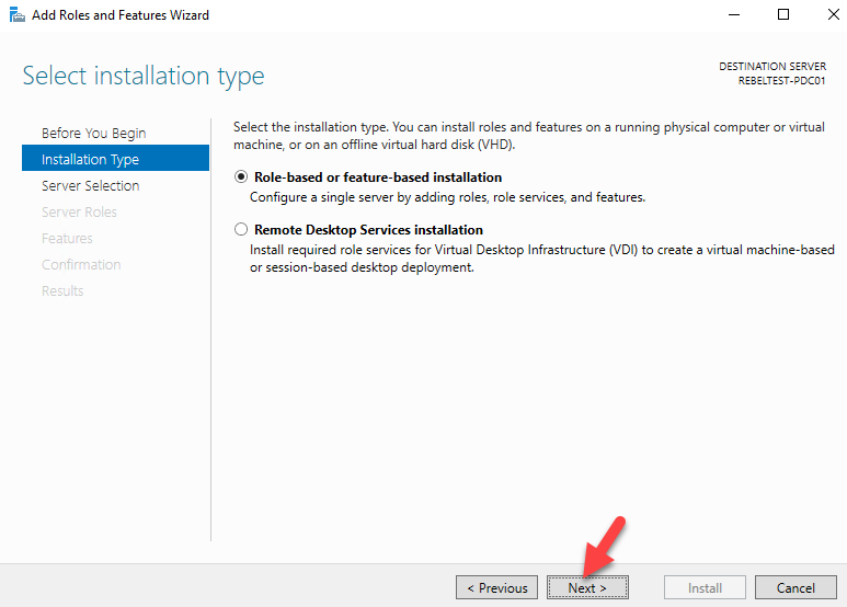 新增角色與功能精靈 角色型安裝