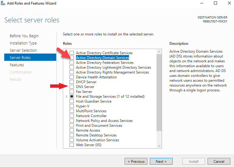 Rollen en onderdelen toevoegen Wizard Installatieselectie