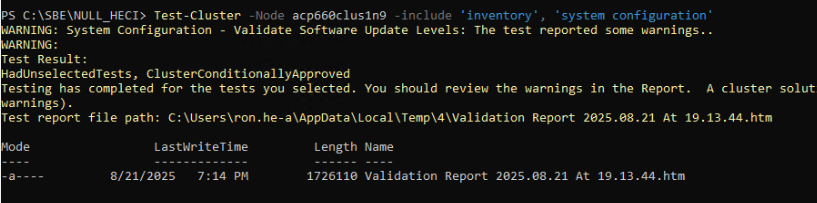 Générer la validation du cluster