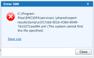 Captura de pantalla de la ventana emergente Error 500