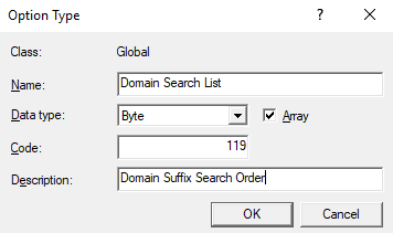 screenshot of Option Type settings