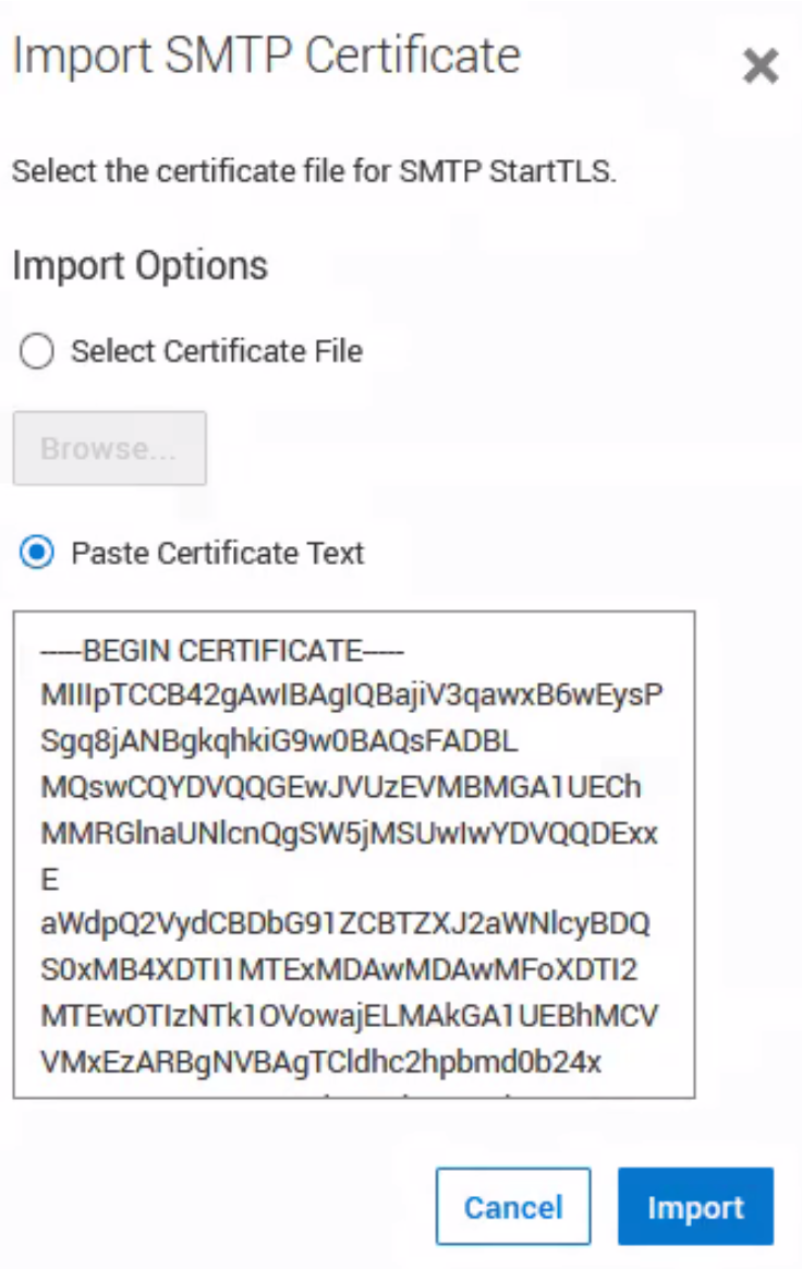 Capture d’écran de l’importation du certificat à l’aide de l’Assistant