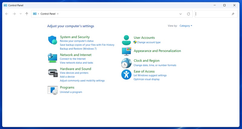 Панель управления Windows