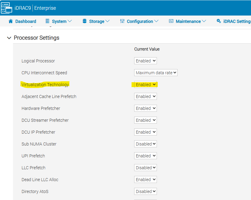 16G Processor settings