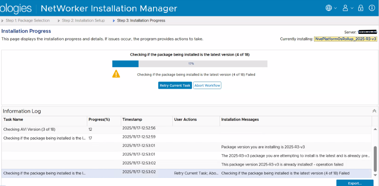Skärm för installationsförlopp