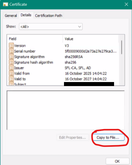 “证书”对话框的屏幕截图