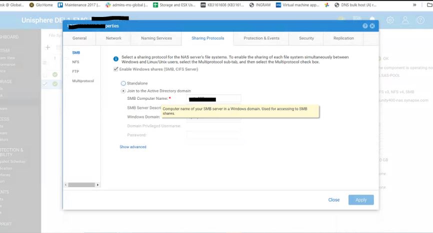 Kun NAS-server SMB aktiveret 