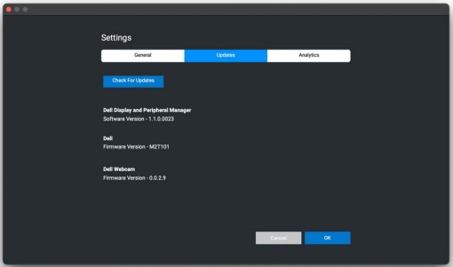 Dell Display and Peripheral Manager Webcam Firmware Menu