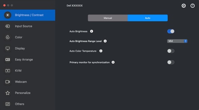 Dell Display and Peripheral Manager Auto Mode for Brightness or Contrast