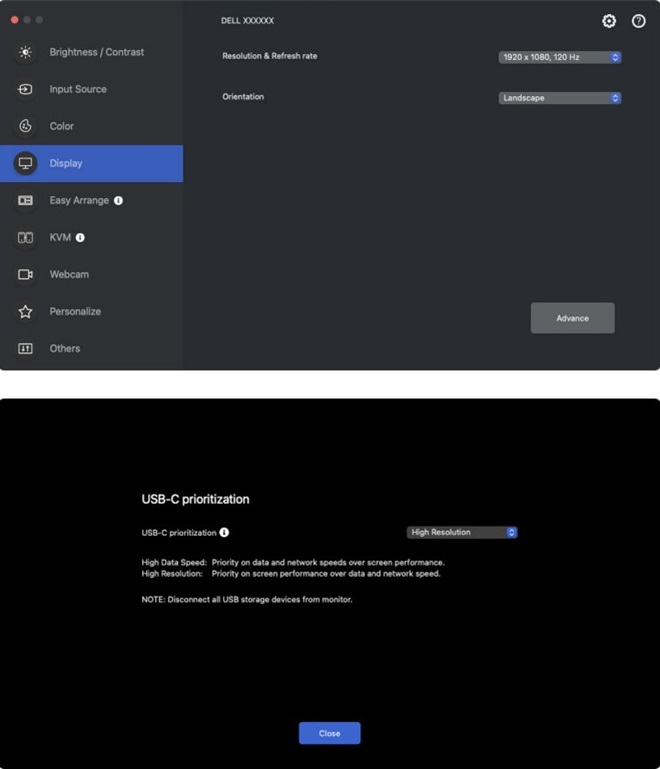 Prioritering av Dell Display og Peripheral Manager for macOS USB C
