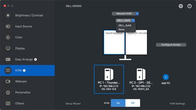 Configurações do Network KVM