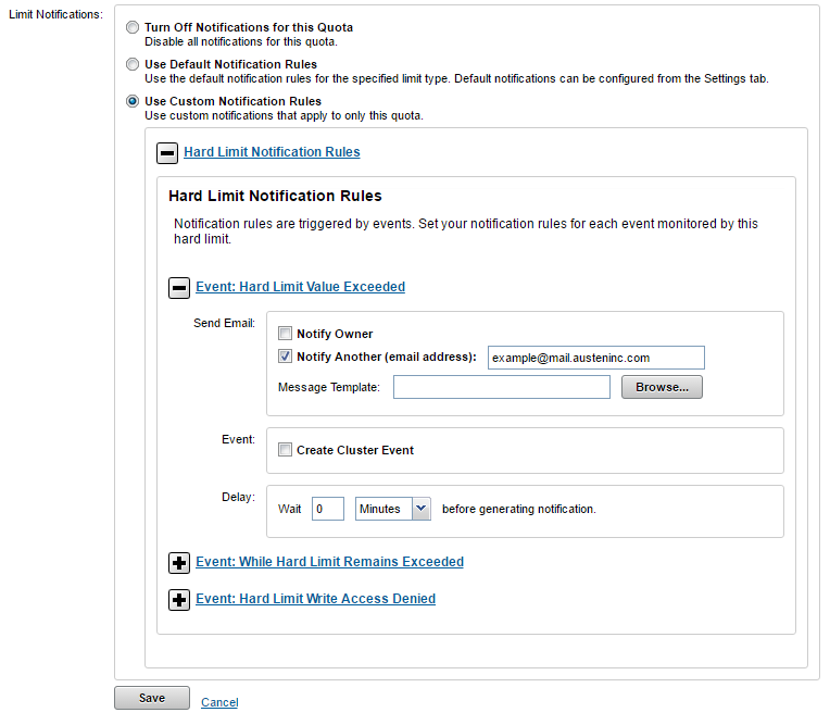 Skærmbilledet Brugerdefineret meddelelsesregel