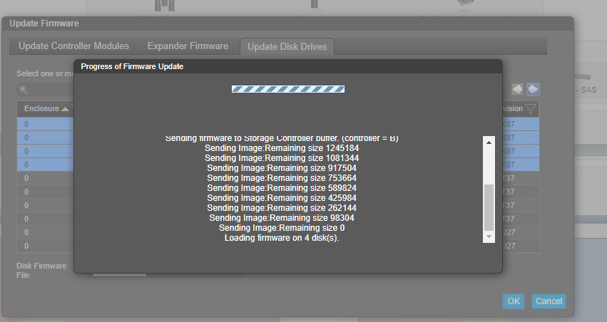 Status for opdatering af diskfirmware