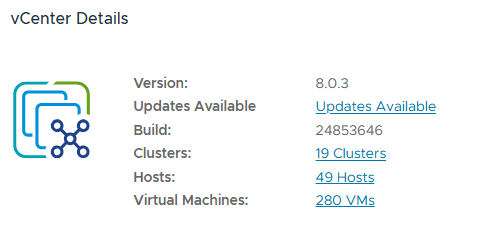 Antallet af virtuelle maskiner rapporterer 280 fra vSphere UI 