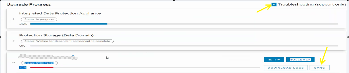 アップグレードの進行状況のスクリーンショット。