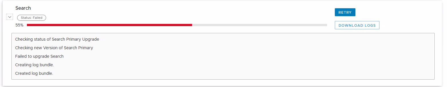 検索のアップグレードが55%で失敗する