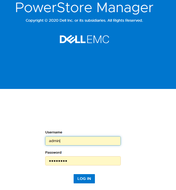 PowerStore Manager 重設畫面