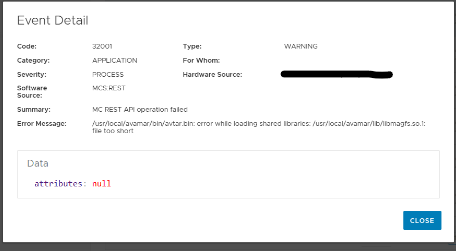 Mensaje emergente de detalles del evento
