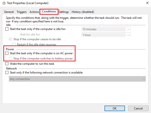 Properties of the Scheduled Task