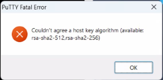 Erreur fatale Putty - Impossible de se mettre d’accord sur un algorithme de clé d’hôte