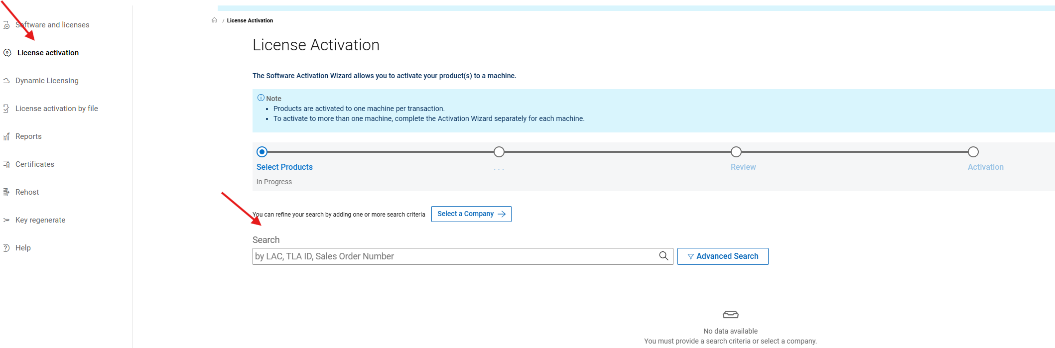 Karta Aktivace licence v SLC