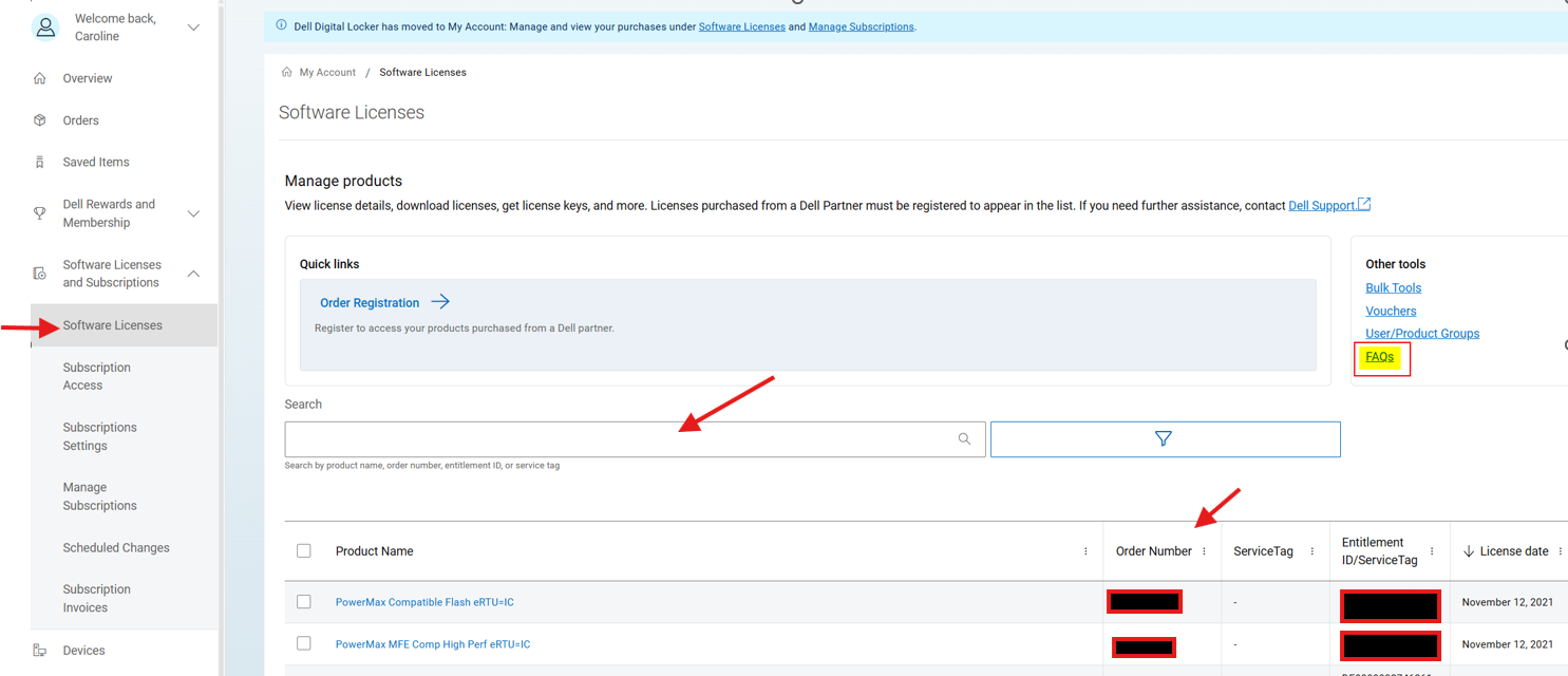 Sectie Softwarelicenties van Mijn account