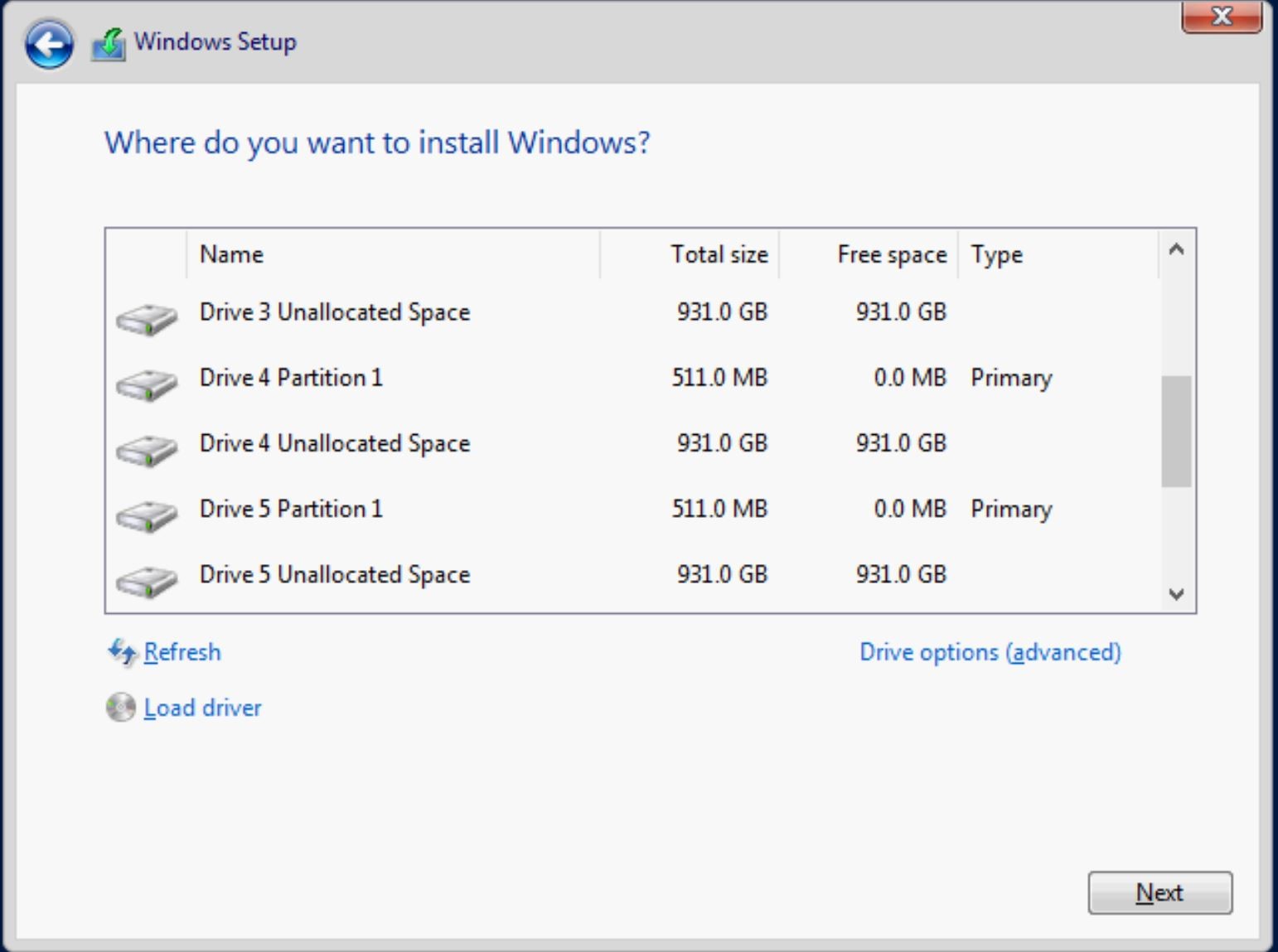Windows Disk Selection
