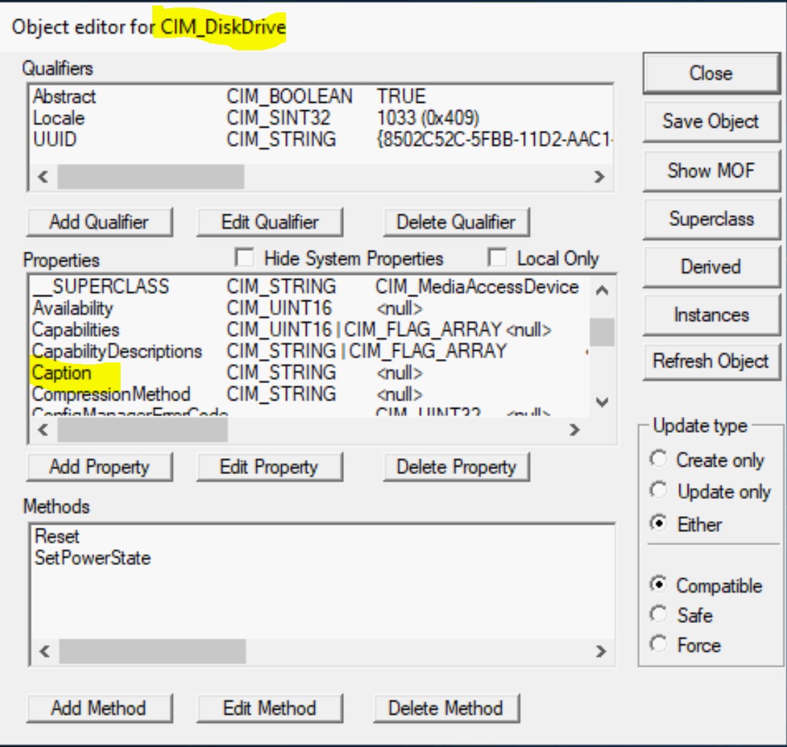 WBEMTEST Application Screen