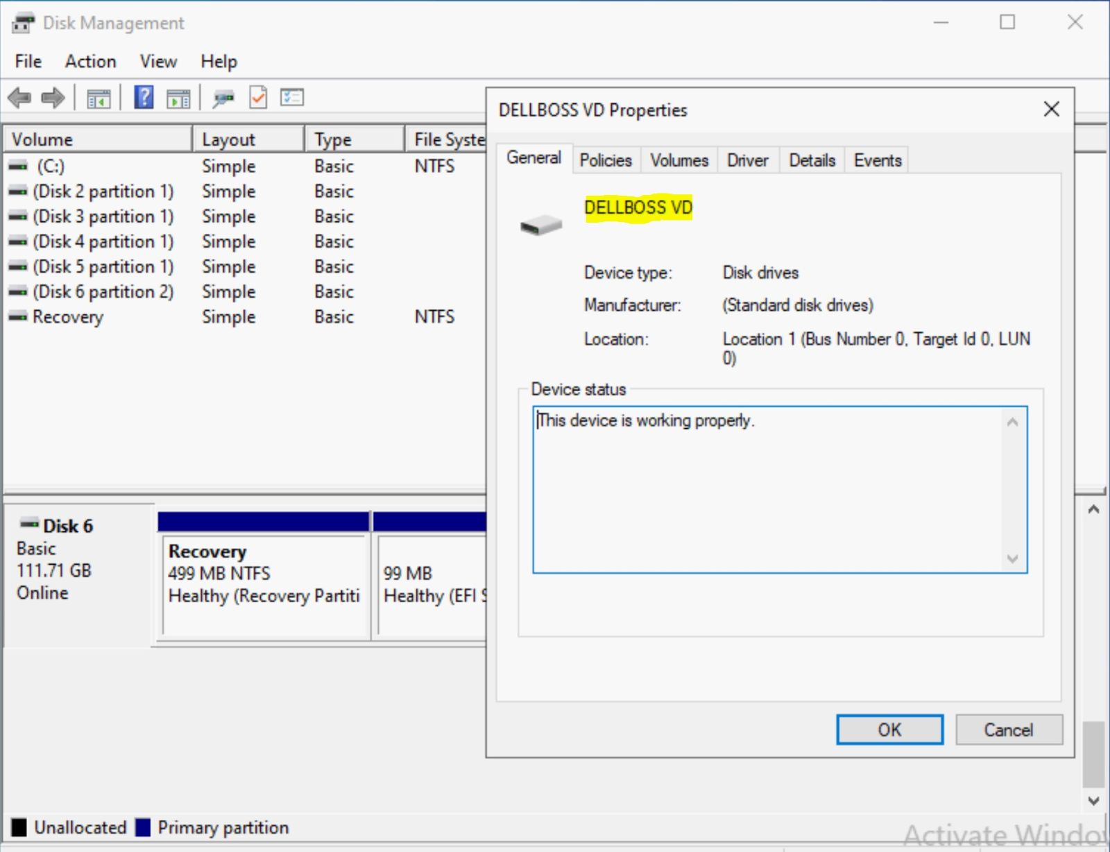 Ansicht der Dell BOSS-Eigenschaften