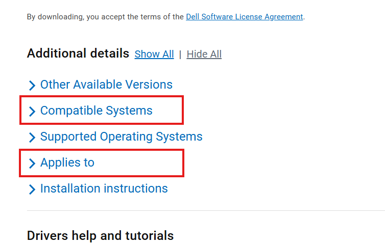 Additional Details section where you can check Compatible Systems