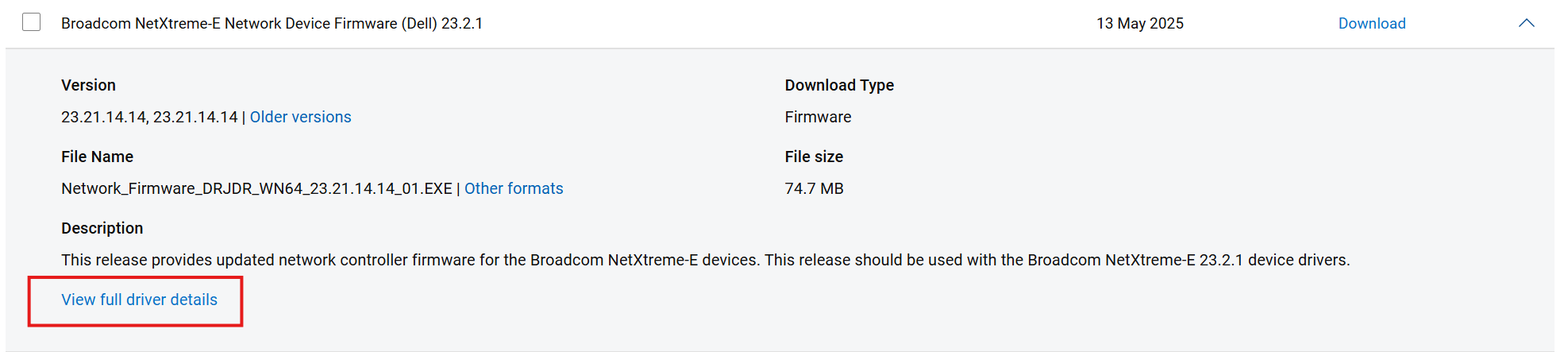 tam sürücü ayrıntıları bağlantısı